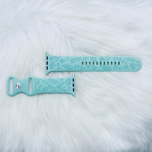 New Cyan Floral Design Apple Watch Bands  42mm 44mm 45mm 49mm - Picture 3 of 6